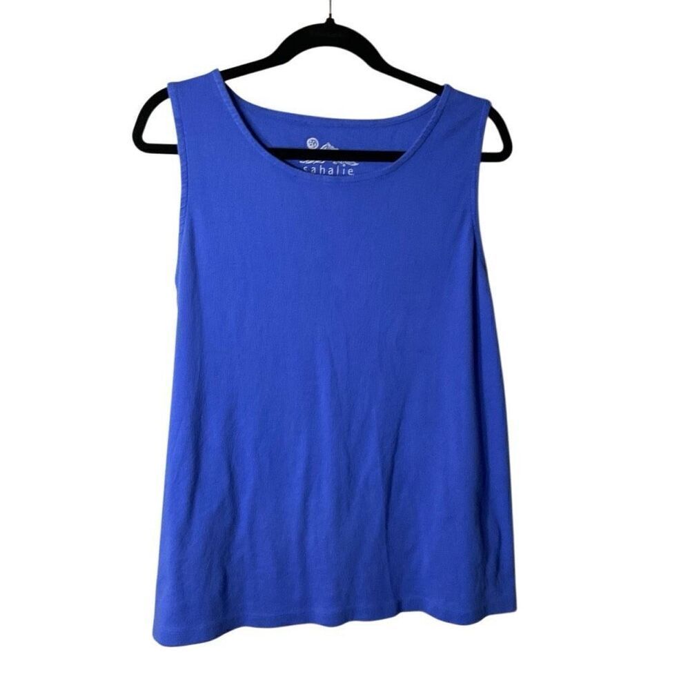 Sahalie Womens Relaxed Fit Cotton Knit Sleeveless Shirt Tank Top Blue XL